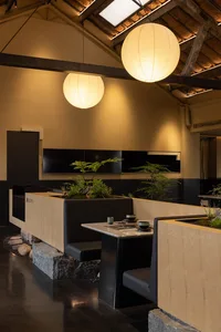 Modern Japanese restaurant interior with minimalist design features.