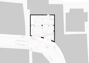 Modern, minimalist architectural floor plan of a commercial culinary space.
