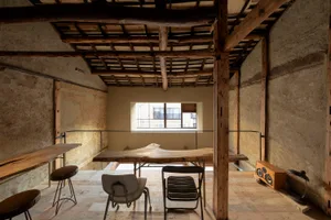 Industrial-style interior of a wooden restaurant