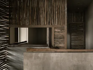 Industrial-style interior with concrete floors and wood accents