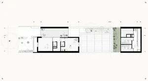 A minimalist floor plan featuring contemporary residential architecture with modern materials.