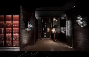 Modern commercial interior featuring metal and glass materials