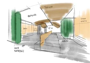 A modern commercial interior with bamboo elements