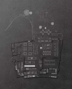 Architectural blueprint of an industrial-style office space