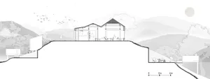 Modern architectural drawing showing building design