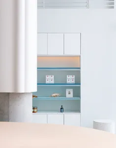 Modern minimalist shelves constructed from concrete.
