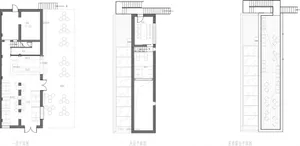 Floor plan of a multi-story commercial building with open plan office spaces, meeting rooms, and exterior balconies.