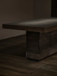 A modern, industrial-style desk made of metal