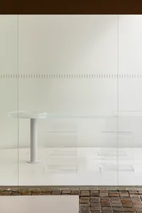 Modern interior space featuring glass materials