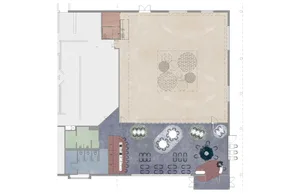A neutral-colored restaurant interior design floor plan