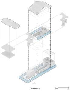 現代建築樓層平面圖，採用混凝土與玻璃材質。