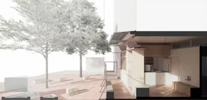A modern interior design featuring a glass terrace with natural light.