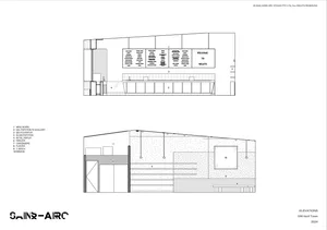 Industrial retail shop floor plan featuring minimalist design with concrete finishes and functional zones.