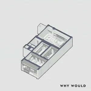 Perspective view of a minimalist apartment floor plan with neutral colors and white walls.