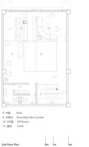 Second floor layout of a restaurant featuring various seating areas and a void space.