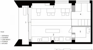 A 2D architectural drawing of a modern food court counter area.
