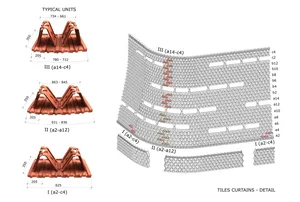 3D rendering of tiled construction plans showing typical units and tiles curtains detail.