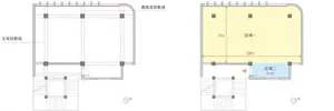 Floor plan of a commercial space showing structural beams and ground floor layout.