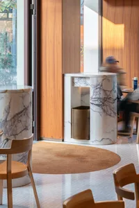 Modern interior space featuring marble elements