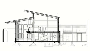 2D technical drawing of an industrial steel structure.
