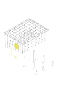 A 2D architectural drawing of a metal grid floor plan