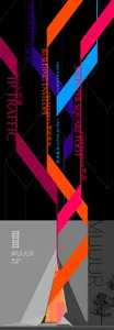 Graphic design featuring vibrant colors and abstract shapes representing a music live venue.
