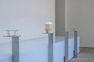 A minimalist modern counter made of metal.