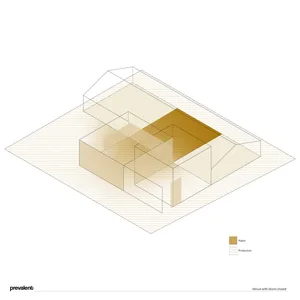 Closed architectural plan of a venue with separate public and production zones