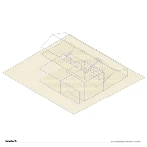 3D rendering of a structural stitching design utilizing lines and blocks within a floor plan.