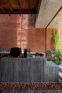 Concrete coffee shop counter with industrial design elements