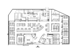 Floor plan of a commercial interior space.
