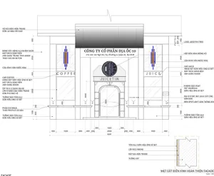 Front elevation architectural drawing of a modern building with an exterior made of metal.