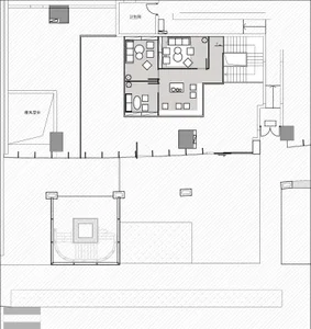 A detailed technical drawing of a floor plan featuring tiles and white walls.
