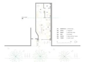 Floor plan of a coffee shop showing functional zones and spatial composition.