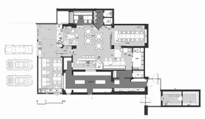 2D architectural drawing of a modern office space