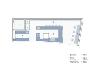 A detailed 2D architectural blueprint of a coffee shop layout.