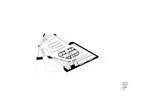 Floor plan of a modern electronics space featuring a central control room, multiple workstations, and a service desk.