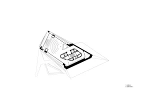 Cross-sectional elevation drawing of an indoor architectural space displayed on paper.