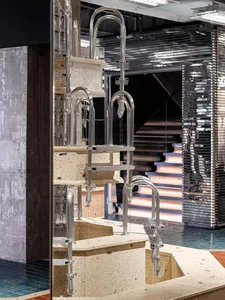 Industrial retail storefront made of concrete with metal elements
