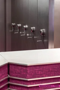 Metal storage systems in a modern interior design context.