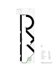 Modern minimalistic architectural floor plan showcasing black lines and grid.