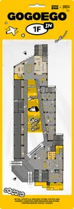 Floor plan of the first floor of a retail and market space named Gogoego, featuring various functional zones and a central ha
