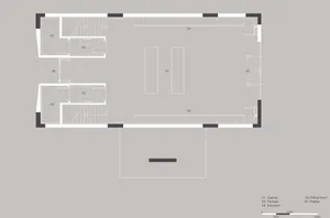 Plan of a retail fitting room featuring concrete and metal materials.