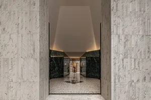 Modern interior design with marble walls and flooring