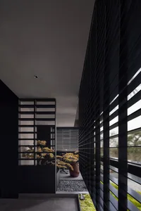 Modern interior featuring metallic planters and containers.
