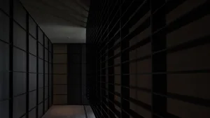一條現代簡約的玻璃走廊，擁有俐落線條與光滑地板。