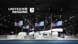 A large industrial technology exhibition showcasing advanced imaging equipment.