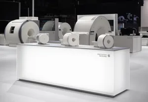 United Imaging's white medical devices on display at an exhibition.
