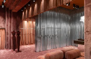 An elegant fashion showroom featuring velvet Langham fabric