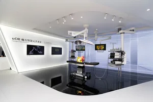 Hospital operating room with advanced technology and minimalist design